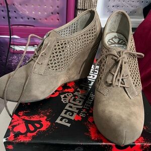 Taupe ankle wedge booties